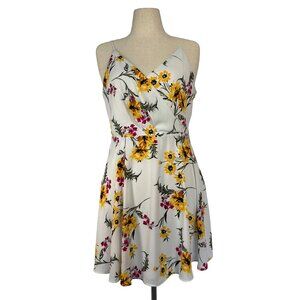 Express Surplice Mini Dress | Floral, Large - Yellow & Pink on White